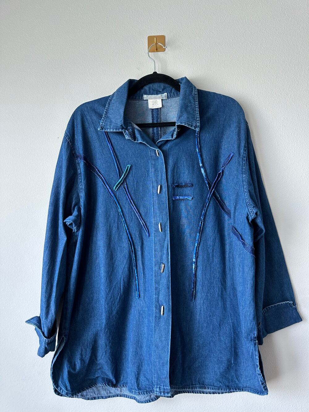 Vintage 80s Nino Wong Denim Tunic Jacket Shirt Blue Cotton Artsy Lagenlook L